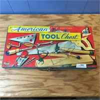 Vintage Metal Tin Litho Toy Tool Chest Box