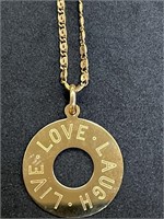 14K Gold Live Laugh Love Necklace 5.8 Grams