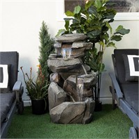 Alpine Outdoor 5 Rock LED Waterfall  3-Tier  Gray