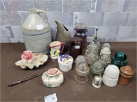 Vintage jug, insulators, pottery vase, vintage mix