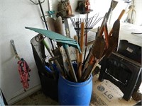 Barrel of Garden Tools