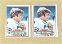 2 1980 Clay Matthews Topps RC Rookie Cards
