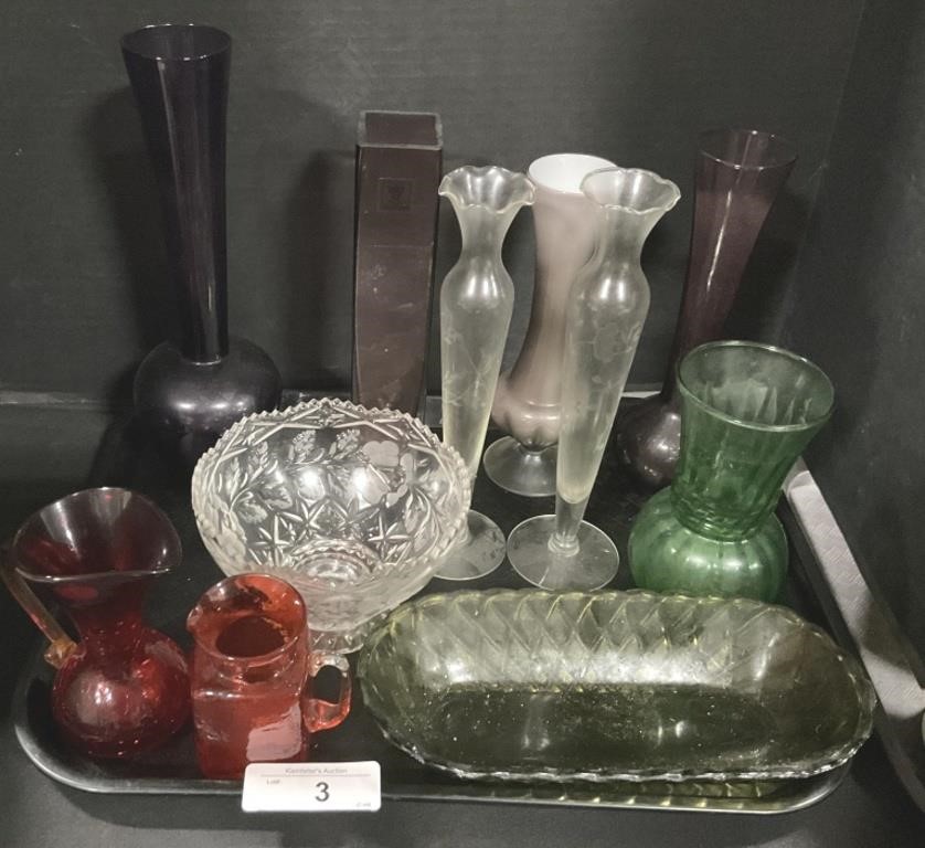 Lot Of Bud Vases, EAPG, Red Crackle Glass.