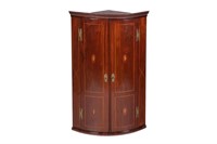 ANTIQUE ENGLISH MAHOGANY CORNER HANGING CUPBOARD