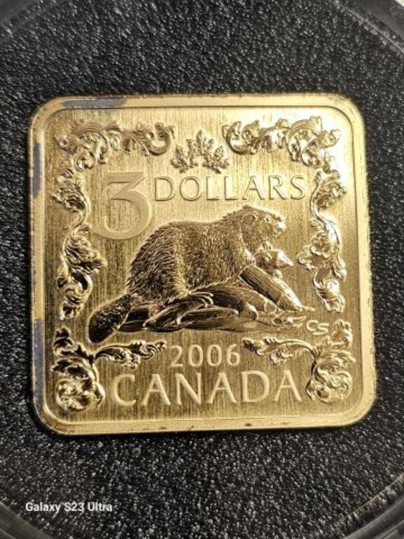 2006 $3 Sterling plated 24 Karat gold Beaver coin