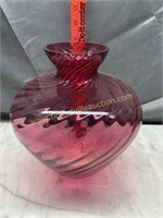 Cranberry swirl vase