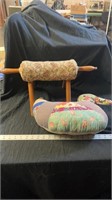 Vintage footstool and duck quilted pillow