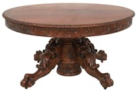 60 in. Carved Mahogany Lion Head Dining Table