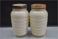 Fire King Ribbed Milk Glass Shakers