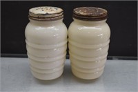 Fire King Ribbed Milk Glass Shakers