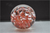 1971 Red and White Round Glass Paperweight