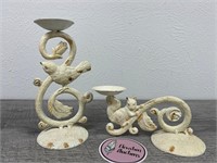 Cast iron bird and squirrel candle holders