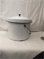 Vintage Enamel Pot w/ Handle 9" tall x 11" dia