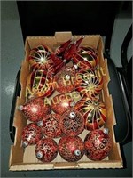 Box of assorted glass Christmas ornaments