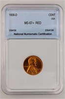 1958-D Lincoln Cent NNC MS67+ RD Price Guide $2400