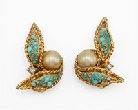 Hattie Carnegie Turquoise Rhinestone Earrings
