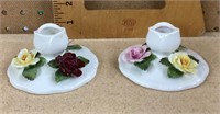 Pair of Aynsley porcelain candle holders