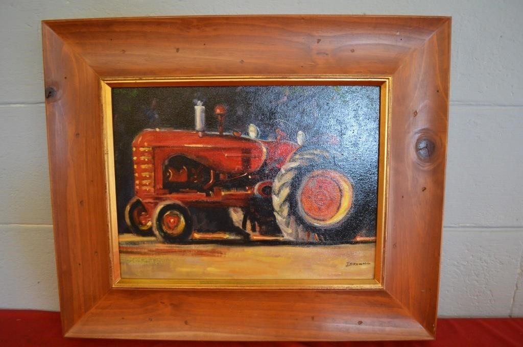 Oil Painting Old Red Tractor