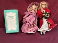 Two Porcelain Dolls With Stands And Vintage