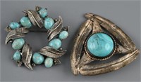 (2) Vintage brooches to include:Textured silver