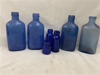 7 Vintage Blue Bottles