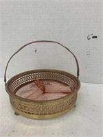 Pink Glass Dish with Holder