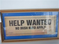 Framed  17 1/2 x 9 1/2 Help Wanted Sign