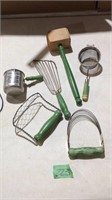 Vintage wood green handled utensils