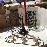 Wine racks, lamp and rooster plate holder