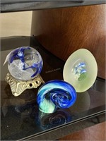 Three Art Glass Paperweights some artist signed in