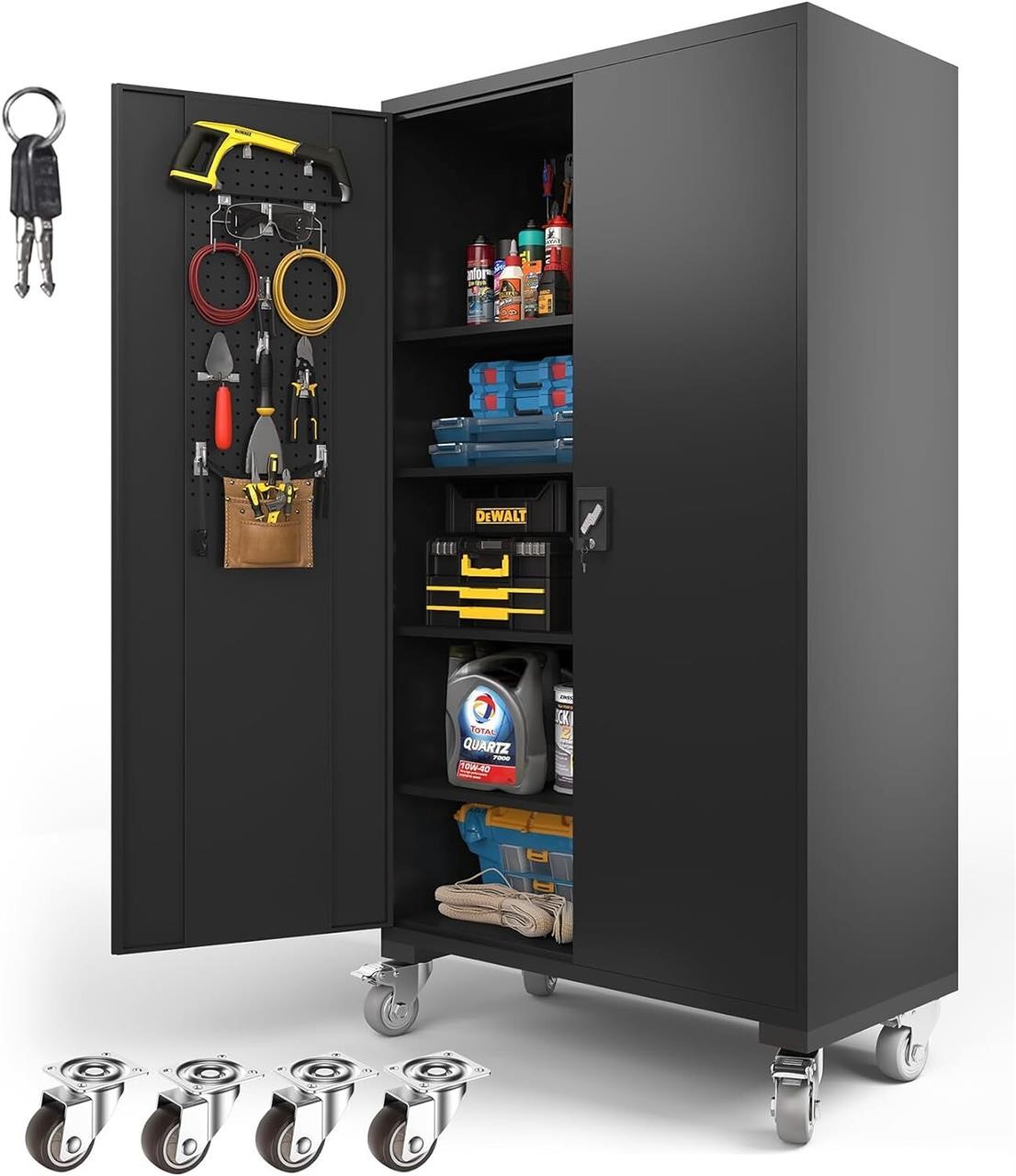 72\ Lockable Garage Cabinet  Black