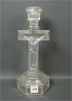 Signed Terry Crider White Crucifix Candlestick
