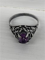 Ring Size 7 925 Silver with Purple Cut Stone