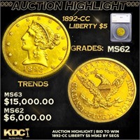***Auction Highlight*** 1892-cc Gold Liberty Half