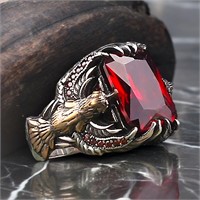 Mens Ruby Color European Eagle Style Ring