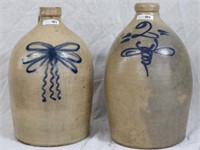 2 19TH C. STONEWARE 2 GALLON JUGS WITH BLUE