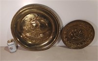 Two Brass Ship Motif Wall Hangings