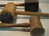 ANTIQUE HAND TOOLS - LOT OF 3 WOODEN HAMMERS