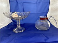 Glass Compote Dish w/Glass Coffee Pot