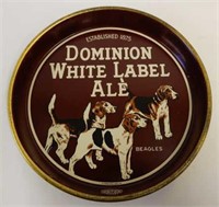 DOMINION WHITE LABEL ALE "BEAGLES" TIN BEER TRAY