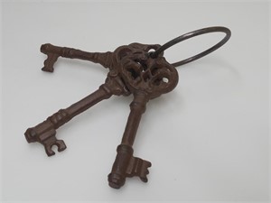 3 Lg Tuscan Cast Iron Decorative Keys