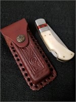 4 in single bone pocket knife with belt leather