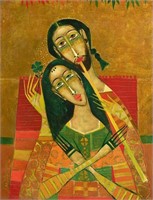 PETER MITCHEV ICON-STYLE YOUNG COUPLE PAINTING
