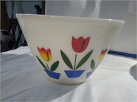 FIRE KING BOWL LARGE WITH TULIPS
