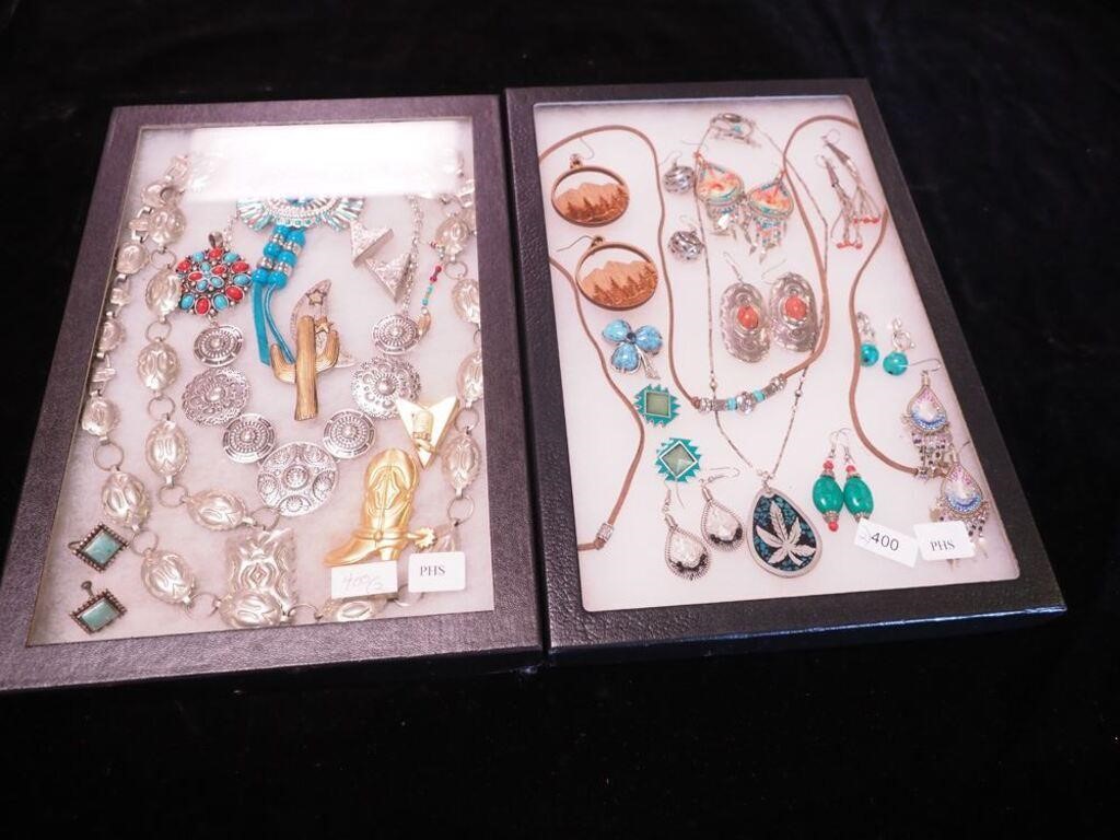 Two trays of Indian-style jewelry including