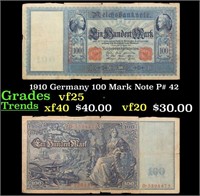 1910 Germany 100 Mark Note P# 42 Grades vf+