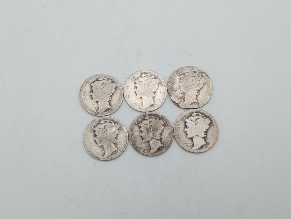6 Silver Mercury Silver Dimes