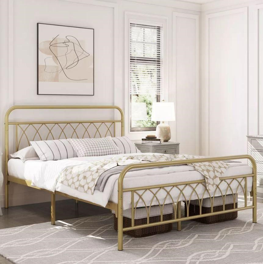 Metal Platform Bed Frame Antique Gold, Full Size