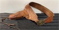 Leather stamped gun holster, fishing buckle
