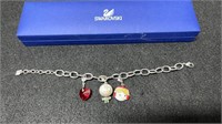 Swarovski Crystal Charm Bracelet With 3 Charms 8"